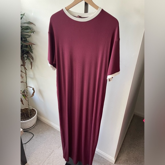 NWT Skims|| RINGER T-SHIRT LONG DRESS Soft Lounge Size Small, in Maroon - Picture 3 of 9